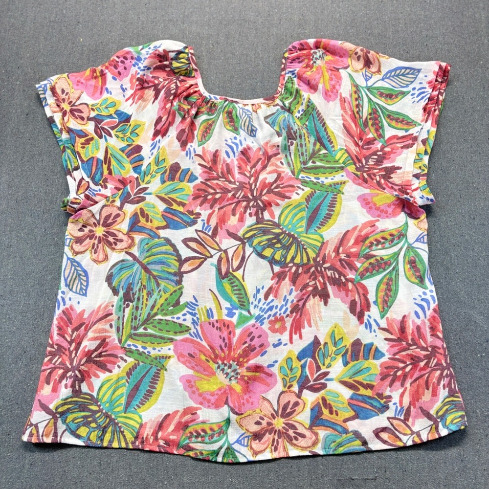 Kate & Lily 3X Floral Tropical Button Down Blouse Artsy Summer Resort Top - Picture 2 of 7